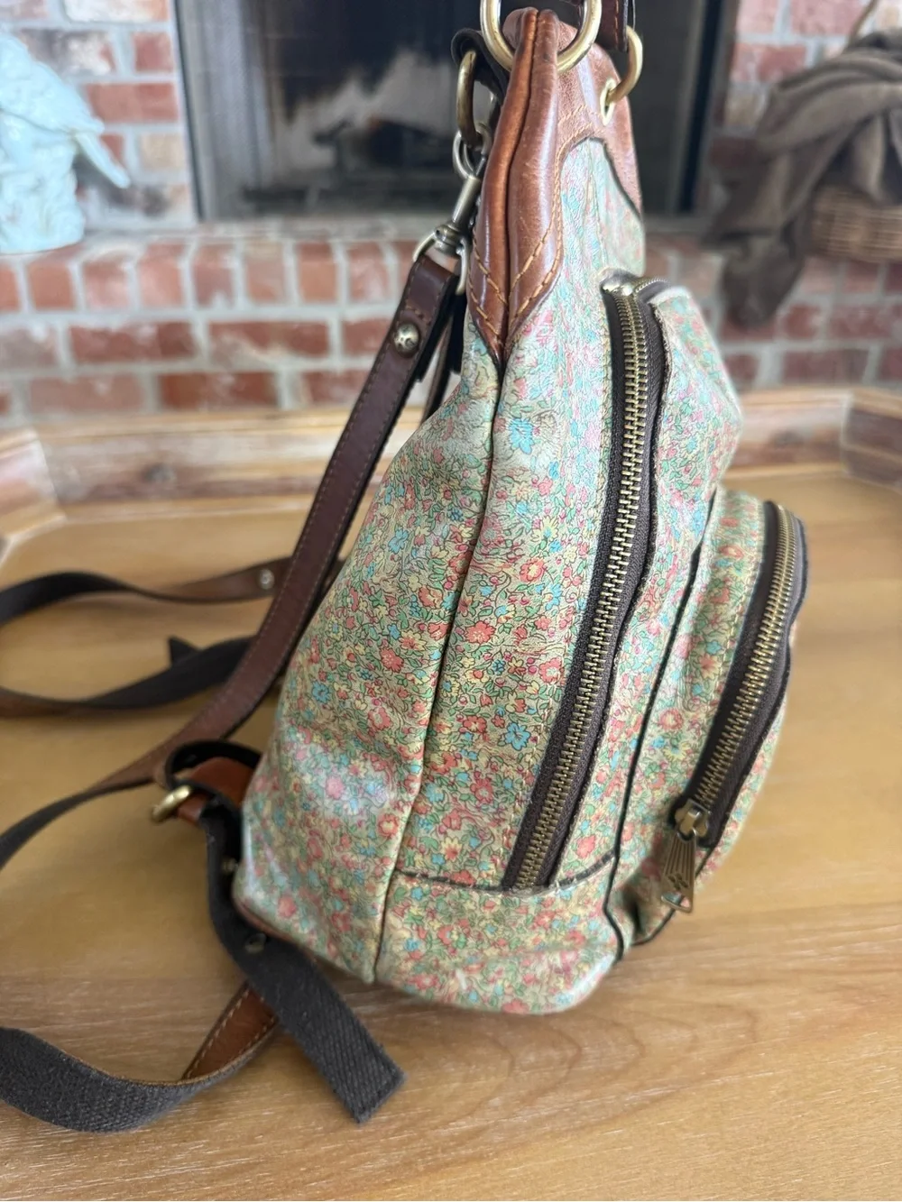 Patricia Nash Floral Mini Backpack in Brown and Pink